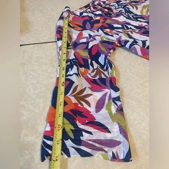 Dana Buchman Women's Floral Cotton Button down Tunic Roll Tab Sleeves Size S - Picture 9 of 10